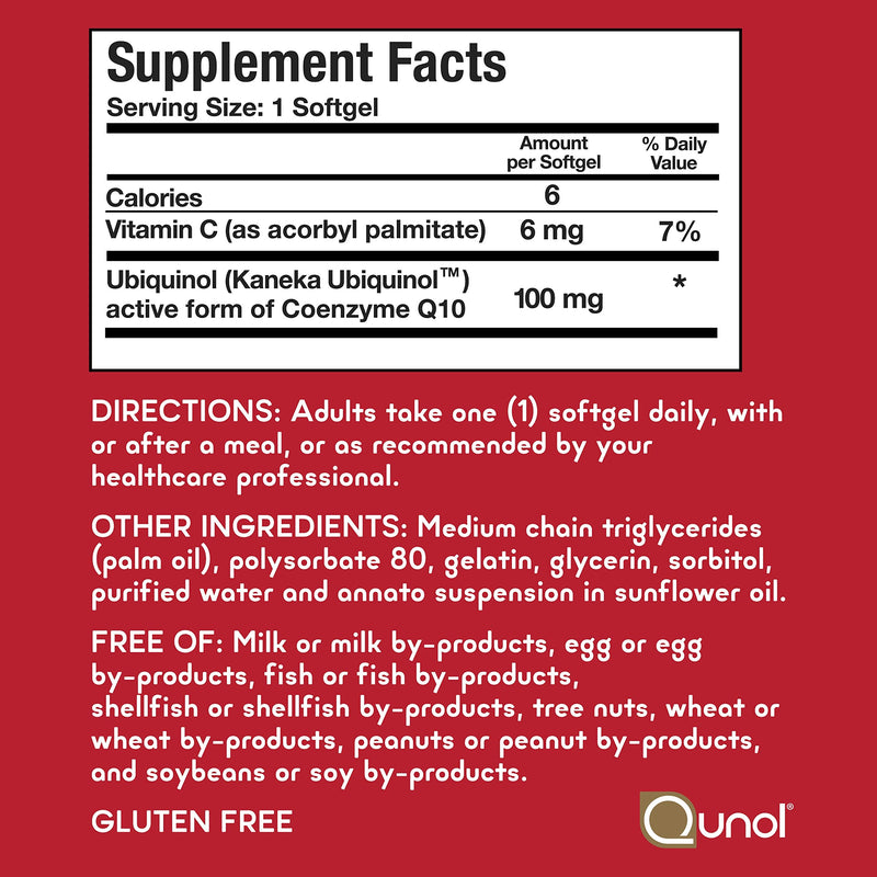 Qunol Mega Ubiquinol Coq10 100mg, Superior Absorption, Patented Water and Fat Soluble Natural Supplement Form of Coenzyme Q10, Antioxidant for Heart Health, 100 Count Softgels 100 Softgels - NewNest Australia