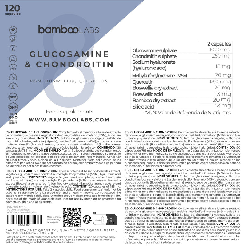 Bamboo Labs - Glucosamine Joint Capsules With Chondroitin, Msm, Boswellia, Harpagophytum And Vitamin C | Naturally Anti-Inflammatory For Joint Pain - 120 Osteoarthritis Capsules - NewNest Australia