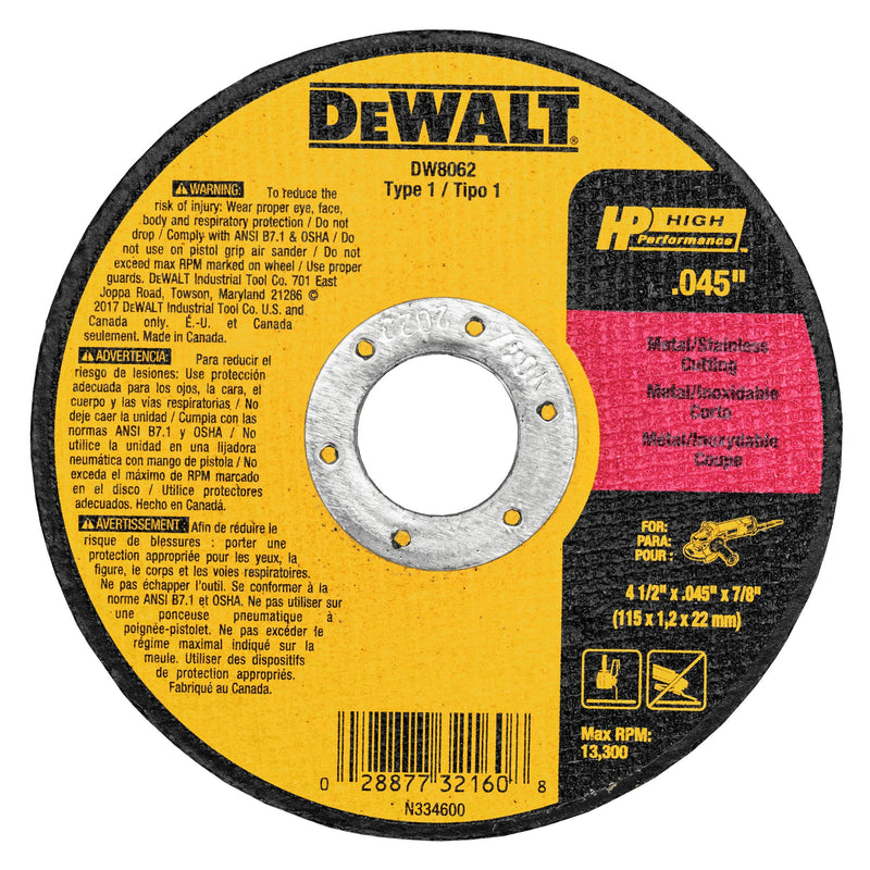 DEWALT Cutting Wheel, General Purpose Metal Cutting, 4-1/2-Inch, 5-Pack (DW8062B5) - NewNest Australia