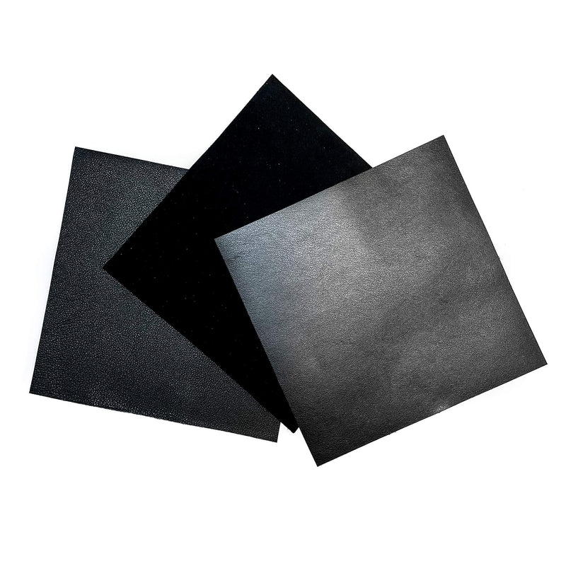 Black Leather Fabric for Crafts: 3 Sheepskin Sheets of Black Suede and Black Lambskin Leather Hides 5x5IN/ 12x12cm - NewNest Australia