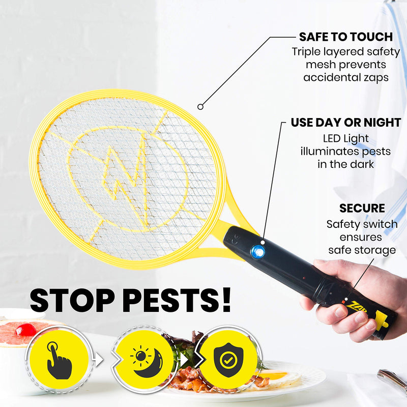 ZAP IT! Bug Zapper Rechargeable Bug Zapper Racket W/ Blue Light Attractant, 4,000 Volt, USB Charging Cable Large Yellow - NewNest Australia