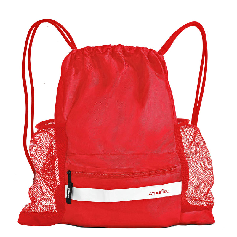 Athletico Drawstring Soccer Bag - Soccer Backpack for Boys or Girls Can Also Carry Basketball or Volleyball Red - NewNest Australia