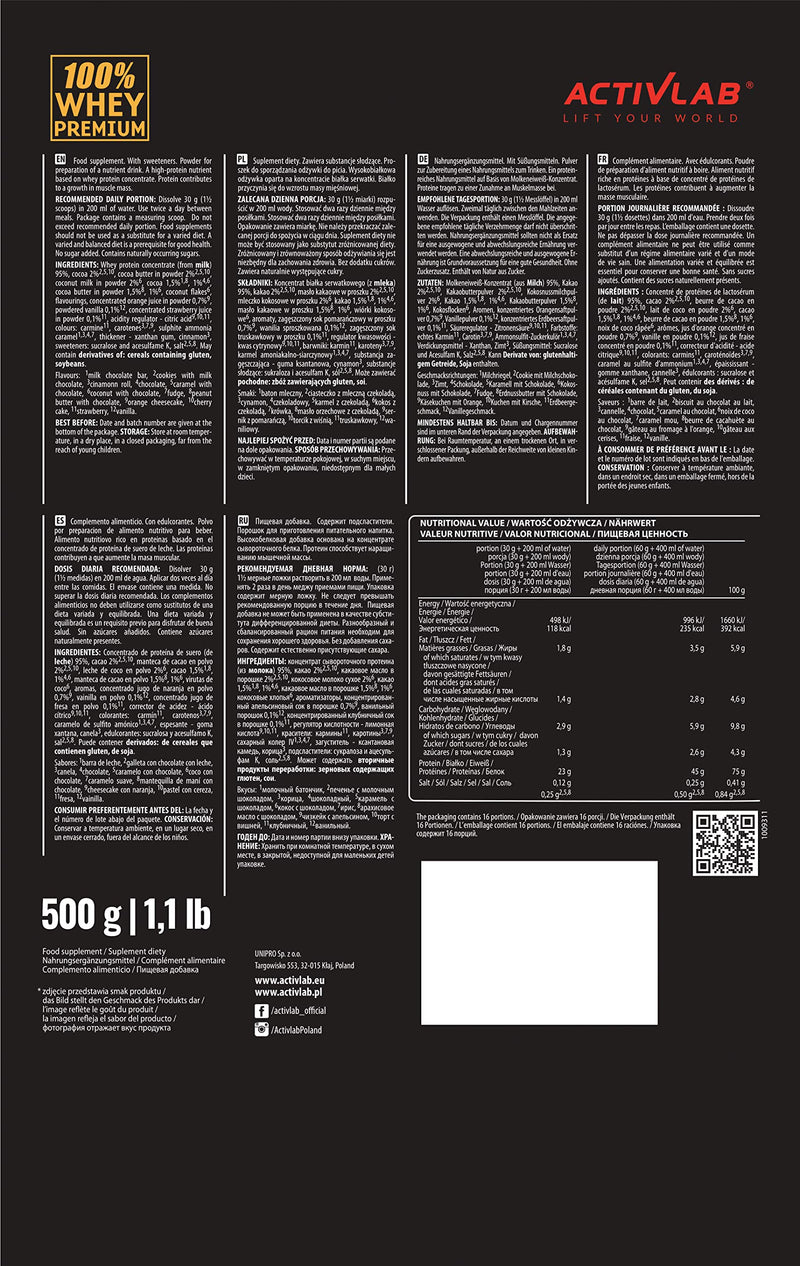 Activlab 100% Whey Premium, 500 G, 16 Servings X 23G Whey Protein Powder, 6.9G Bcaa Muscle Building And Recovery, Glutamine, Low Sugar, Low Fat, Caramel With Chocolate Flavor, Packaging May Vary - NewNest Australia