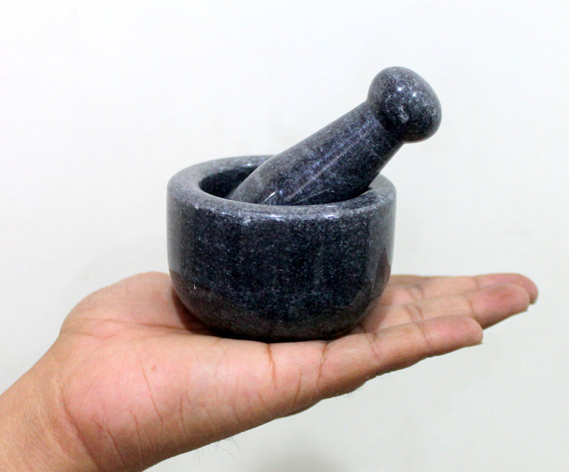 NewNest Australia - KLEO 3" Diameter Black Natural Stone Mortar and Pestle Set Spice, Medicine Pills Grinder Masher - Small Size 