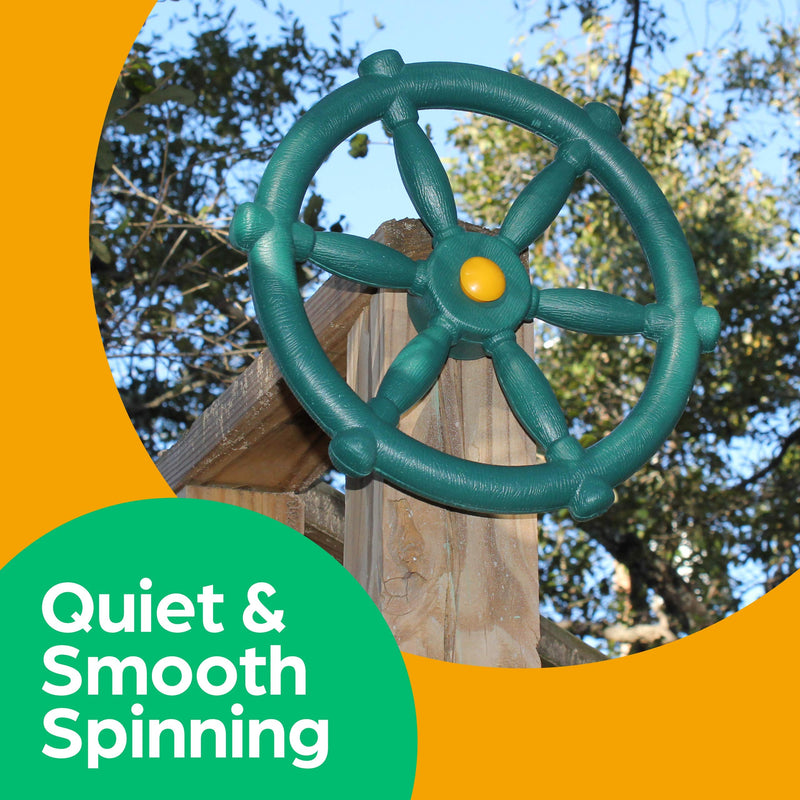 Jungle Gym Kingdom Playground Accessories - Pirate Ship Wheel for Kids Outdoor Playhouse, Treehouse, Backyard Playset Or Swingset - Wooden Attachments Parts (Green) Green Wheel - NewNest Australia