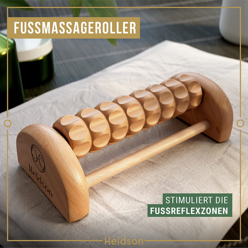 Heldson Premium Wooden Massage Set [Set Of 6] Including German Instructions And Double-Sided Cards With Cotton Bag - Massage Roller Trigger Point Massager Foot Massage Roller - NewNest Australia