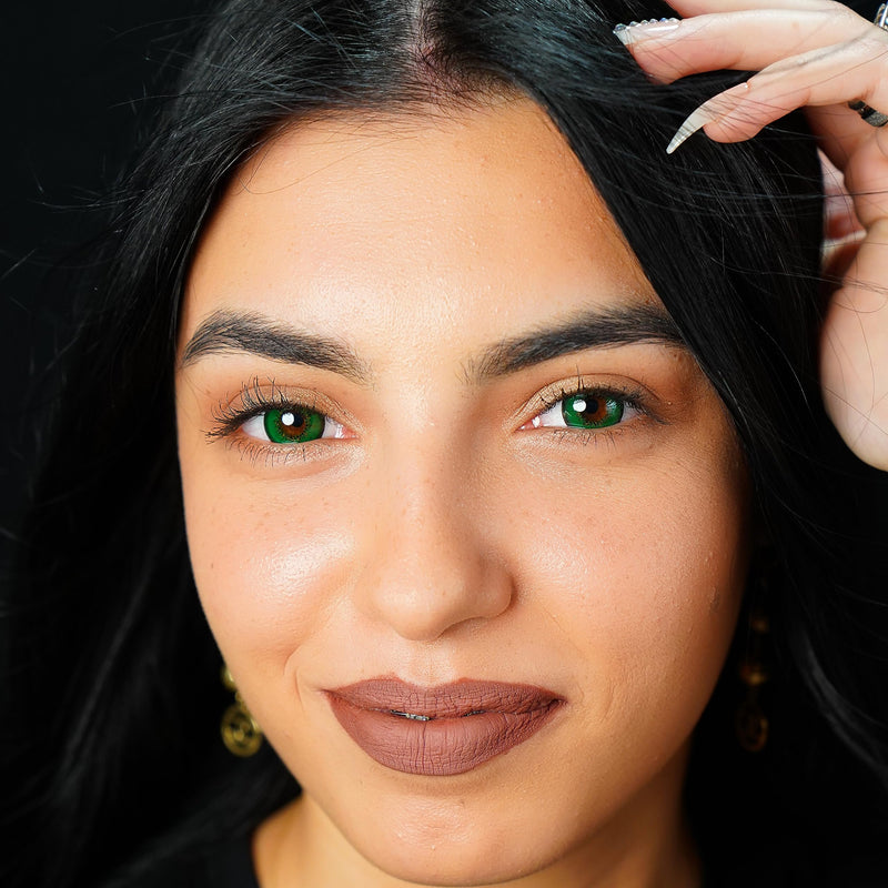 Contact Lenses Colored Without Prescription Green | Crazy Green Annual Lenses Anime | Soft Lenses Hydrogel | Pack Of 2 Color Lenses + Lens Container | 0.0 Diopters | Fancy Dress | Halloween | - NewNest Australia