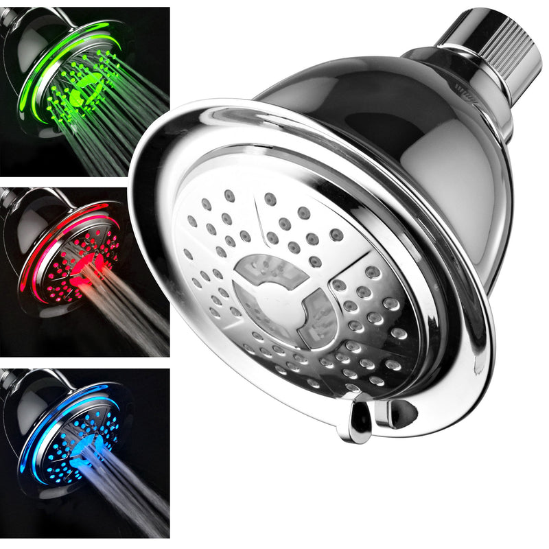 PowerSpa All Chrome 4-Setting LED Shower Head with Air Jet LED Turbo Pressure-Boost Nozzle Technology; 7 Colors of LED Lights Change Automatically Every Few Seconds - NewNest Australia