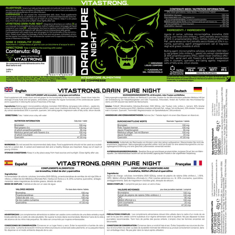 Vitastrong Drainpure Night Weight Loss | For Weight Loss, Detoxification And Drainage | Removes Toxins And Excess Liquid | High Quality Made In Italy Quality | Vegan Friendly - NewNest Australia