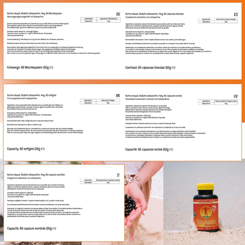 Nutrex Hawaii, BioAstin, Hawaiian Astaxanthin, 4mg, 60 soft capsules, laboratory tested, vitamin E, gluten-free, soy-free, non-GMO - NewNest Australia