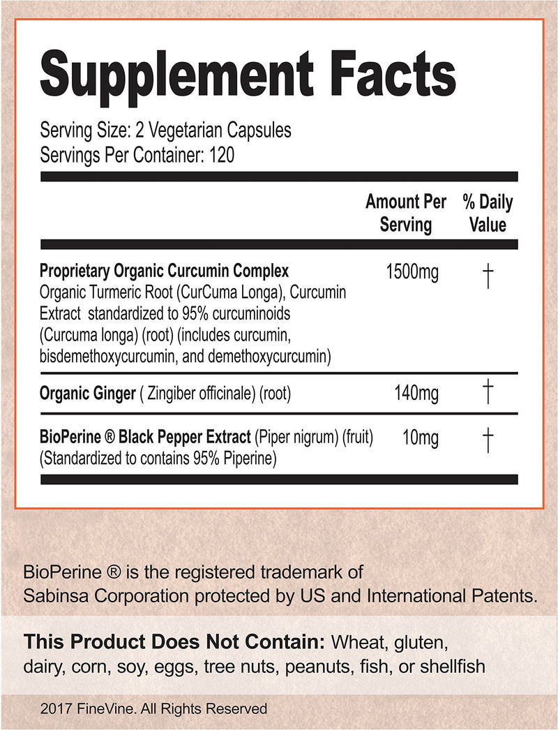 Turmeric Curcumin with BioPerine Black Pepper and Ginger - Made in USA - 120 Vegetarian Capsules for Advanced Absorption, Cardiovascular Health, Joints Support and Anti Aging Supplement - NewNest Australia