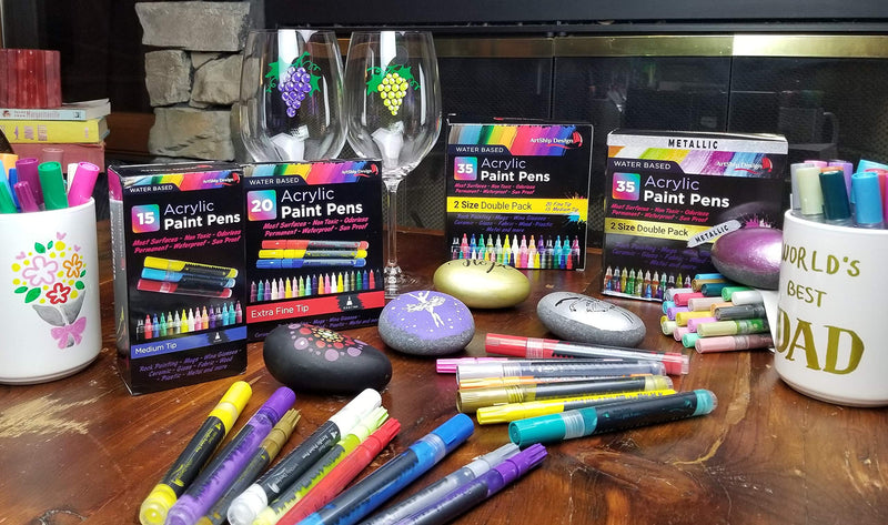 35 Premium Acrylic Paint Pens, Double Pack of Both Extra Fine and Medium Tip, for Rock Painting, Mug, Ceramic, Glass, and Fabric Painting, Water Based Non-Toxic and No Odor 35 Classic - NewNest Australia