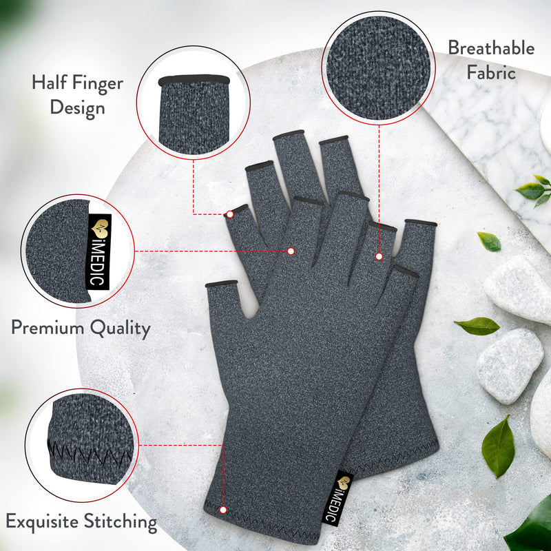 iMedic Arthritis Gloves for Women & Men - 1 Pair of Medium Grey Compression Gloves for Arthritis Pain Relief - Fingerless Gloves for Women & Men - Arthritis Gloves for Men & Women - NewNest Australia