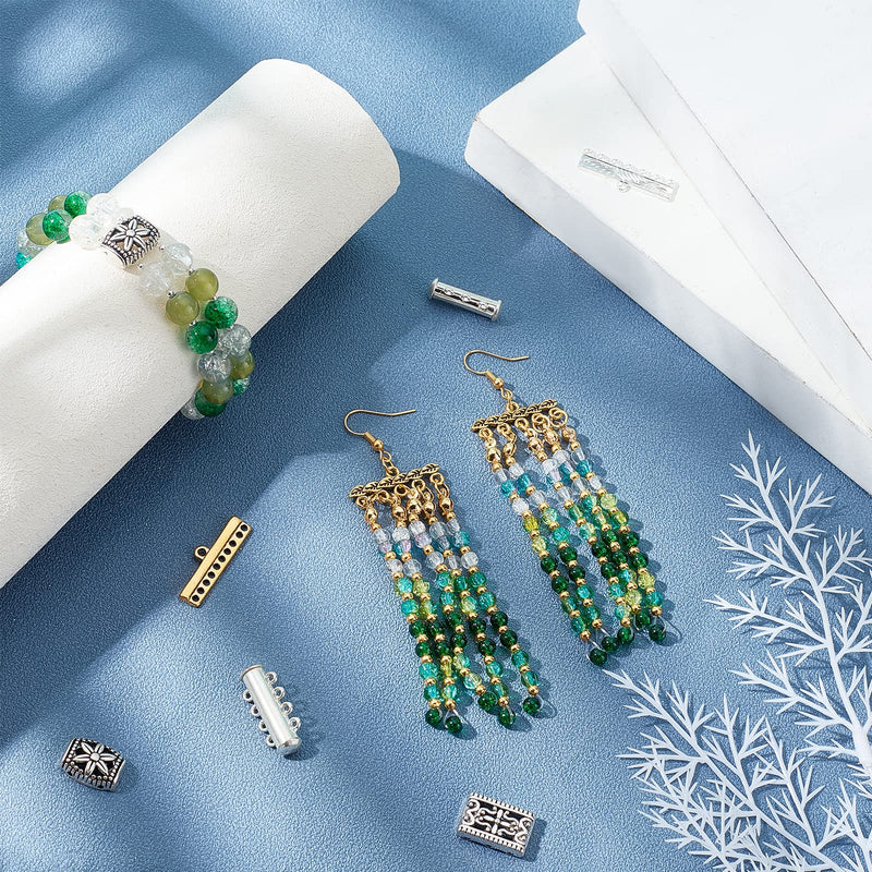 PH PandaHall 18 Styles Layering Clasp, 166pcs Slide Lock Clasps Multi Strand Necklace Slide On End Clasp Tubes Tibetan Charm Connector Links Jewelry Clasps for Layered Bracelet Necklace Crafts - NewNest Australia