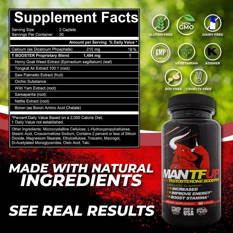 Dynamism Labs MANTFUP Testosterone Booster for Men | Natural Enhancement to Boost Sexual Health, Libido, Stamina & Energy | Vegan with Horny Goat Weed | Made in USA (1 Month Supply, 60 Caplets) - NewNest Australia