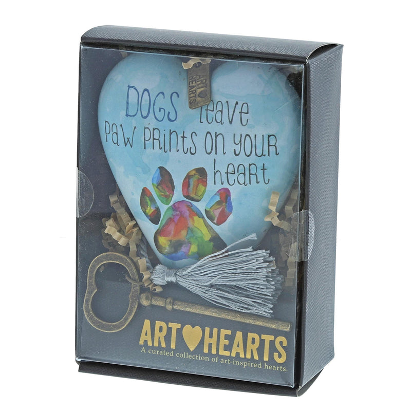 NewNest Australia - DEMDACO Dogs Leave Paw Prints On Your Heart Rainbow Sky Blue 4 x 3 Heart Shaped Resin Keepsake Art Hearts Decoration with Key and Tassel 