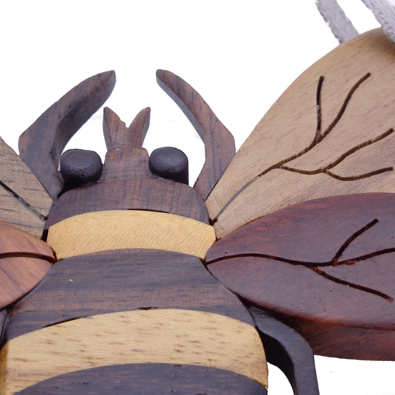 NewNest Australia - The Handcrafted Handmade Double Side Intarsia Wood Bee Ornament - Gift Boxed 