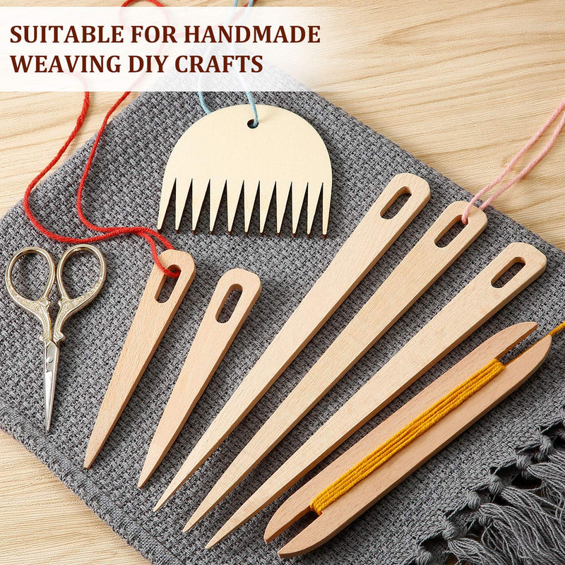 7 Pieces Wood Hand Loom Stick Set, Include 5 Pieces Wood Weaving Crochet Needle with Wooden Shuttles Weaving Stick and Wood Weaving Comb for Knitted Crafts DIY - NewNest Australia