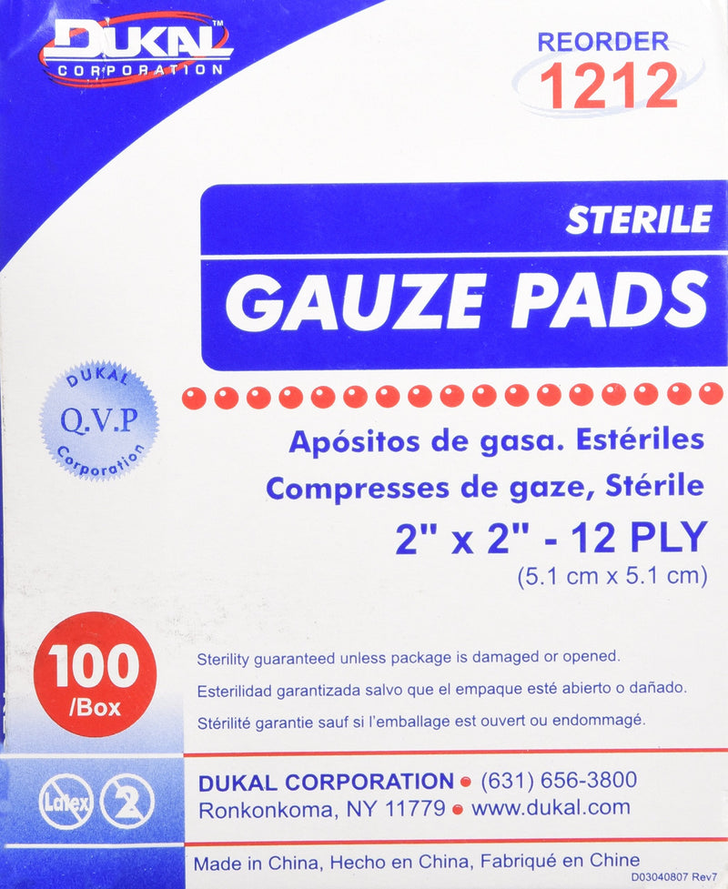 Dukal, Sterile Gauze Pads, 2" x 2", 12 Ply, 100 per Box White - NewNest Australia