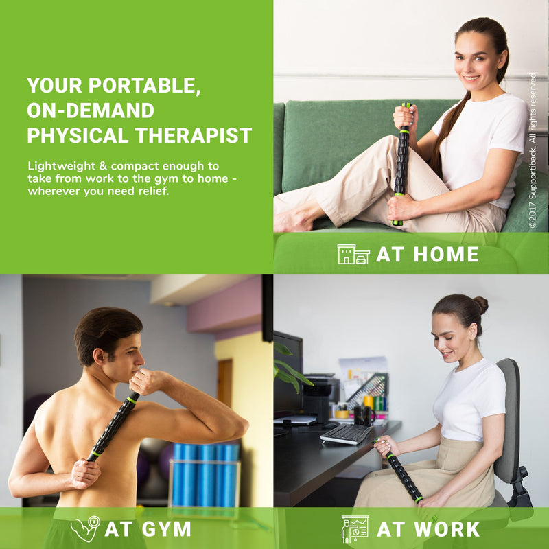 Supportiback 𝗧𝗘𝗡𝗦𝗜𝗢𝗡-𝗥𝗘𝗗𝗨𝗖𝗜𝗡𝗚 Muscle Therapy Massage Stick - 360° Coverage - Ridged Gears for Deep Release - BIO-Based & Carbon-STRENGTHENED - Physiotherapist Designed - NewNest Australia