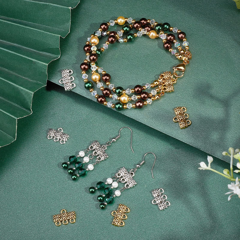 PH PandaHall 2 Colors 3-Layer Clasp, 80pcs Chandelier Components Links Tibetan Alloy Multi Strand Bracelet Necklace Layer Clasp for Multilayer Necklace Dangle Earring Making - NewNest Australia