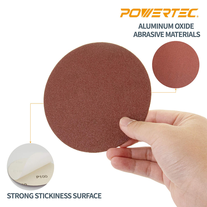 POWERTEC 45500 5-Inch PSA Aluminum Oxide Adhesive Sanding Disc 10 pcs of each grits: 60/80/100/120/180/240, 60 PK - NewNest Australia