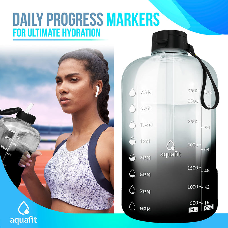 AQUAFIT 1 Gallon Water Bottle with Straw Motivational Water Bottle Big Water Bottle with Straw 1 Gallon Water Bottle Water Jug 1 Gallon Water Jug Daily Water Bottle with Time Marker Bottle Black Fade - NewNest Australia