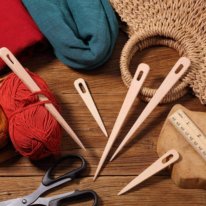 HEEPDD 5 PCS Big Eye Knitting Needles, Wood Weaving Crochet Needle Hand Loom Stick Wooden Knitting Fork Eye Needle Tapestry Weaving Loom Tool - NewNest Australia