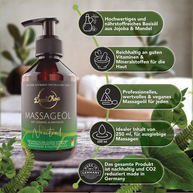 Danichou Neutral Massage Oil 250 Ml - Perfume Free - For Sensitive Skin - Vital Substance Rich Body Oil - With Jojoba Oil & Almond Oil - 100% Natural Cosmetics - Regenerating Care Effect For Firm Skin - NewNest Australia