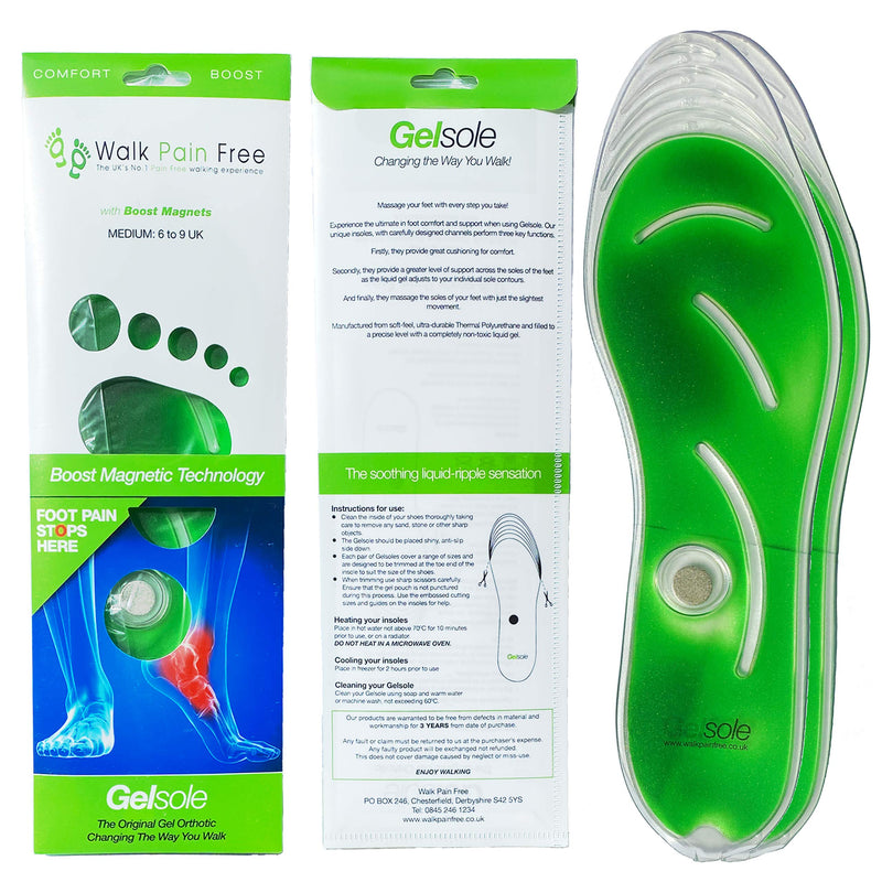 Orthotic Gel Insoles, Boost Magnetic Technology | Walk Pain Free COMFORT Insoles | Reduce Heel Pain, Plantar Fasciitis, Flat Feet | Supplying NHS & Emergency Services MEDIUM: 6 to 9 UK Green - NewNest Australia