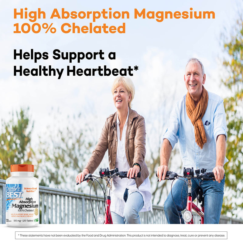 Doctor's Best High Absorption Magnesium Glycinate Lysinate, 100% Chelated, TRACCS, Not Buffered, Non-GMO, Vegan, Gluten & Soy Free, 100 mg, 120 Tablets - NewNest Australia