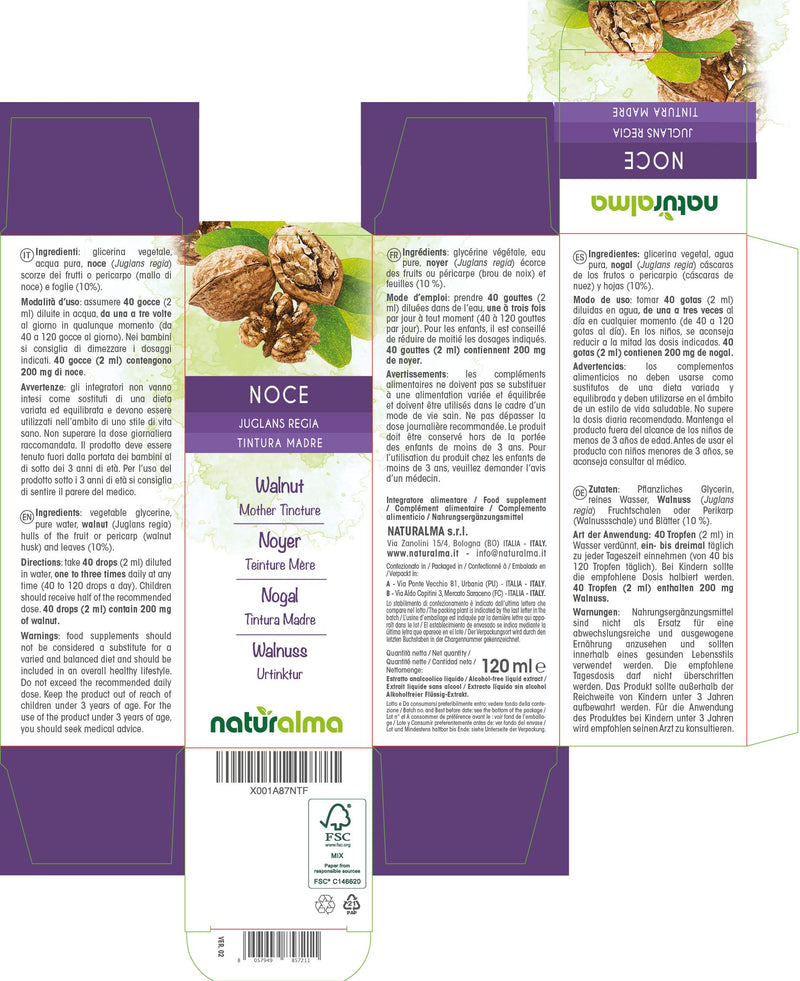 Walnut (Juglans regia) Hulls of The Fruit or Pericarp (Walnut Husk) and Leaves Alcohol-Free Mother Tincture Naturalma | Liquid Extract Drops 120 ml | Food Supplement | Vegan 120 ml (Pack of 1) - NewNest Australia