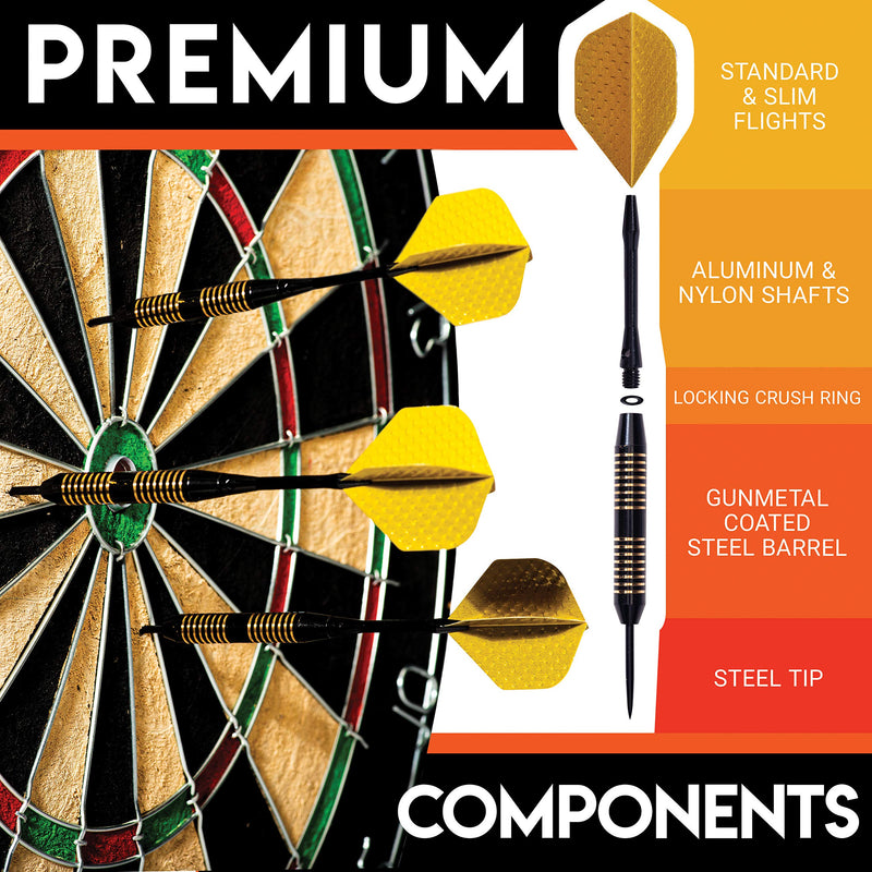 Franklin Sports Steel Tip Dart Set - Game Room Ready with Standard Flights, Slim Flights, Nylon and Aluminum Shaft - Perfect for Family Game Room Fun with Friends 25 gram - Gunmetal Steel - NewNest Australia