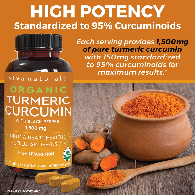 Organic Turmeric Curcumin Supplement 1,500mg (90 Tablets) | with Black Pepper for Superior Absorption, High Potency Standardized to 95% Curcuminoids, Natural Joint Support - NewNest Australia