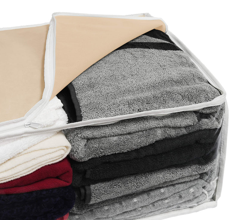 Simple Houseware 3 Pack Foldable Closet Organizer Clothing Storage Box with Clear Window, Beige Medium - NewNest Australia