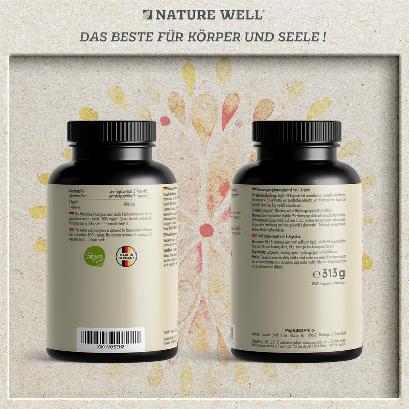 L-Arginine 360 capsules vegan - with 6000 mg L-arginine from plant fermentation (of which 6000 mg pure L-arginine) per daily dose - without additives - laboratory tested with certificate - 100% vegan 313.00 g (pack of 1) - NewNest Australia