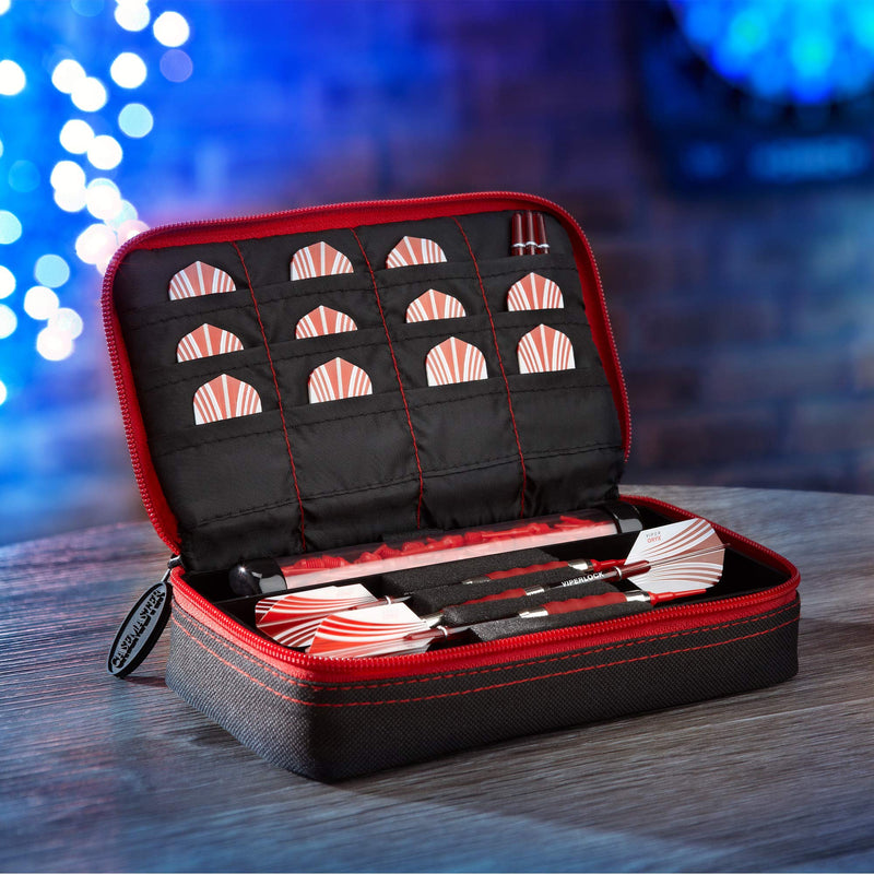 Casemaster Plazma Dart Case for Soft and Steel Tip Darts, Holds 3 Darts and Features Built-In Storage Tube and Pockets for Flights, Tips, Shafts, and Personal Items Ruby Trim - NewNest Australia