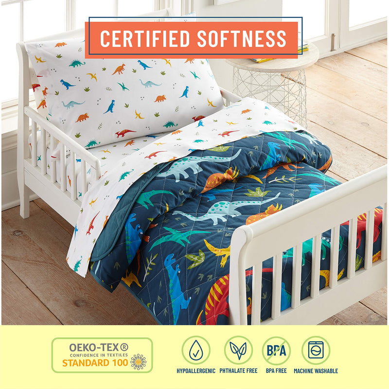 Wildkin Kids 100% Cotton Toddler Sheet Set for Boys and Girls, Bedding Set Includes Top Sheet, Fitted Sheet, Standard Pillow Case, Certified Oeko-TEX Standard 100, Olive Kids (Jurassic Dinosaurs) Jurassic Dinosaurs - NewNest Australia