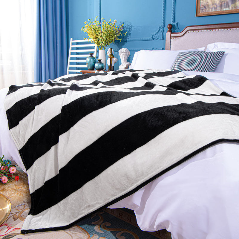 NTBAY Flannel Throw Blanket, Super Soft with Black and White Stripe (51"x68") Throw(51"x68") - NewNest Australia