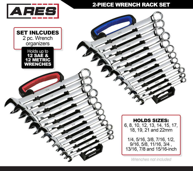 ARES 62034 – 2-Piece Wrench Rack Set - SAE Rack Holds 1/4-In to 15/16-In Sizes - Metric Holds 6 to 22mm Sizes - Sturdy ABS Plastic Construction – Carrying Handle - Store and Transport Wrenches Easily - NewNest Australia