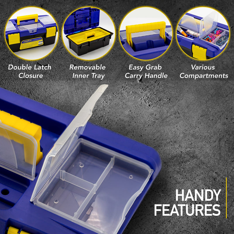 GOODYEAR - 13 Inch Small Tool Box, Plastic Box with Handle, Tool Organizer Storage Box, Removable Inner Tray, Lightwieght & Easy to Carry, Mini Toolbox - NewNest Australia