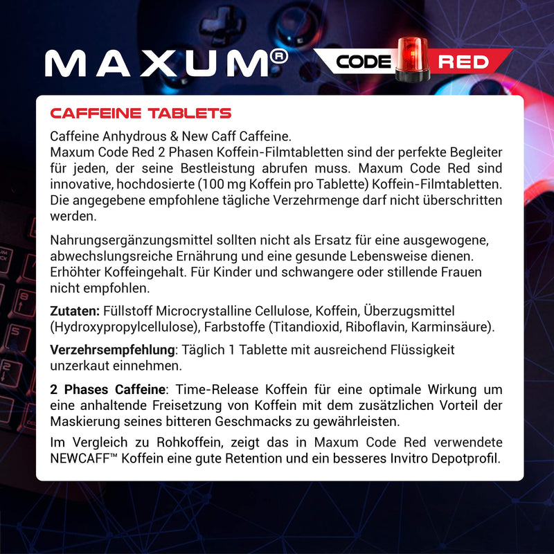 MAXUM Caffeine Tablets High Dose | 2 Phase Long-Term Caffeine Tablet | Small and Easy to Swallow, Tasteless | Made in Germany (180 tablets) - NewNest Australia