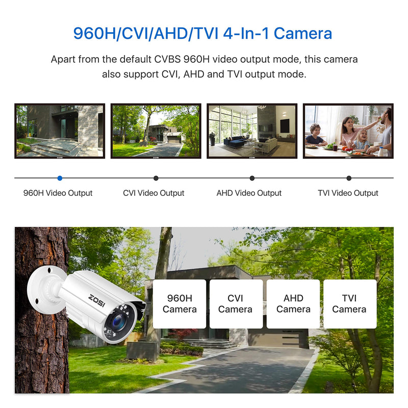 ZOSI 2MP HD 1920TVL Outdoor Indoor Security Camera 1080p (Hybrid 4-in-1 HD-CVI/TVI/AHD/960H Analog CVBS), 24PCS LEDs, 80ft IR Night Vision, Weatherproof Surveillance CCTV Bullet Camera 1 Camera - NewNest Australia