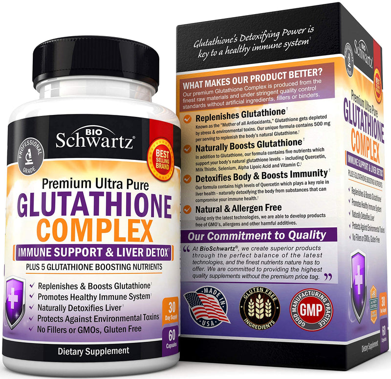 Glutathione Supplement Liver Detox with Quercetin Vitamin C Milk Thistle Alpha Lipoic Acid Liver Supplement & Immune Support Pills - Natural Immunity Defense Health Formula & Liver Cleanse 500mg 60ct 60 Count (Pack of 1) - NewNest Australia