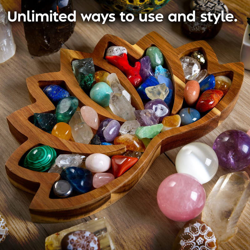 Curawood Lotus Crystal Tray for Stones - Display Your Crystals & Healing Stones - Crystal Holder for Stones Display - Crystal Shelf Display for Stones - Crystal Organizer Bowl for Crystals Stones - NewNest Australia