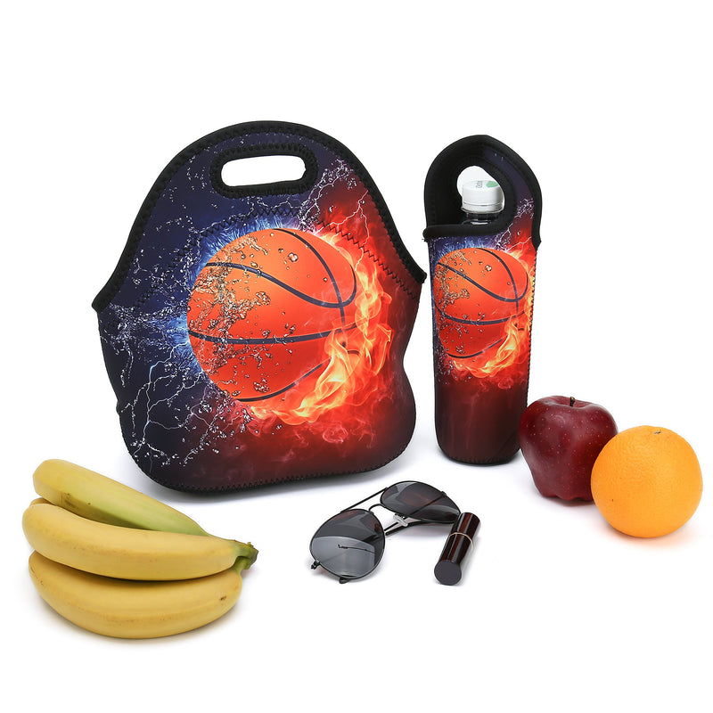 NewNest Australia - Neoprene Lunch Bag,Thick insulated Lunch Box Bag For Women,Men & Kids Includes Water Bottle Carrier For Snacks & Lunch- Lightweight|Rugged Lunchbox |For Travel,Picnic,School,Office (Fire Basketball) Fire Basketball 