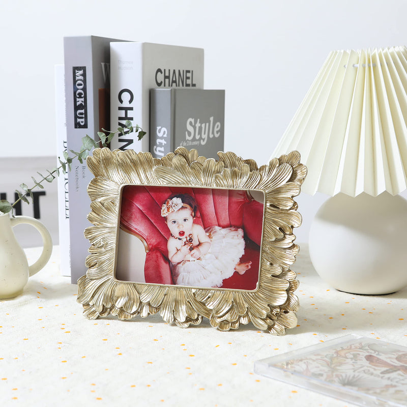 Gold 3.5x5 Vintage Picture Frames ,Yanoayimo Golden High Definition Glass Palm Leaves Elegant Retro European Design ,Antique Picture Frame for Tabletop Stand or Hanging 3.5x5 inch - NewNest Australia