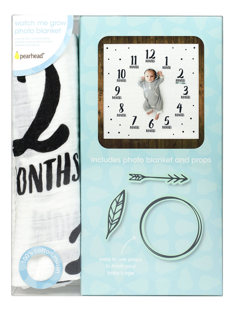 Pearhead Monthly Milestone Photo Blanket and Newborn Photo Props Keepsake Set, Black, and Teal, Adventure Adventure Watch Me Grow Blanket - NewNest Australia