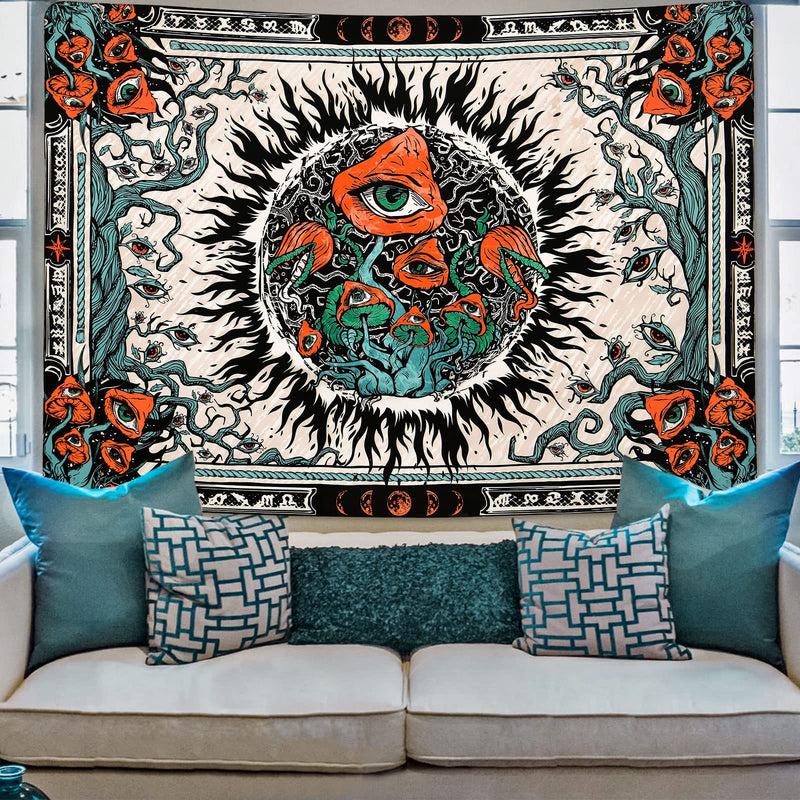 Mushroom Tapestry Burning Sun Tapestries Hippie Eyes Tapestry Mandala Vines Tapestry Moon Phase Tapestry Wall Hanging For Room(51.2 x 59.1 inches) Multicolor 51.2" x 59.1" - NewNest Australia
