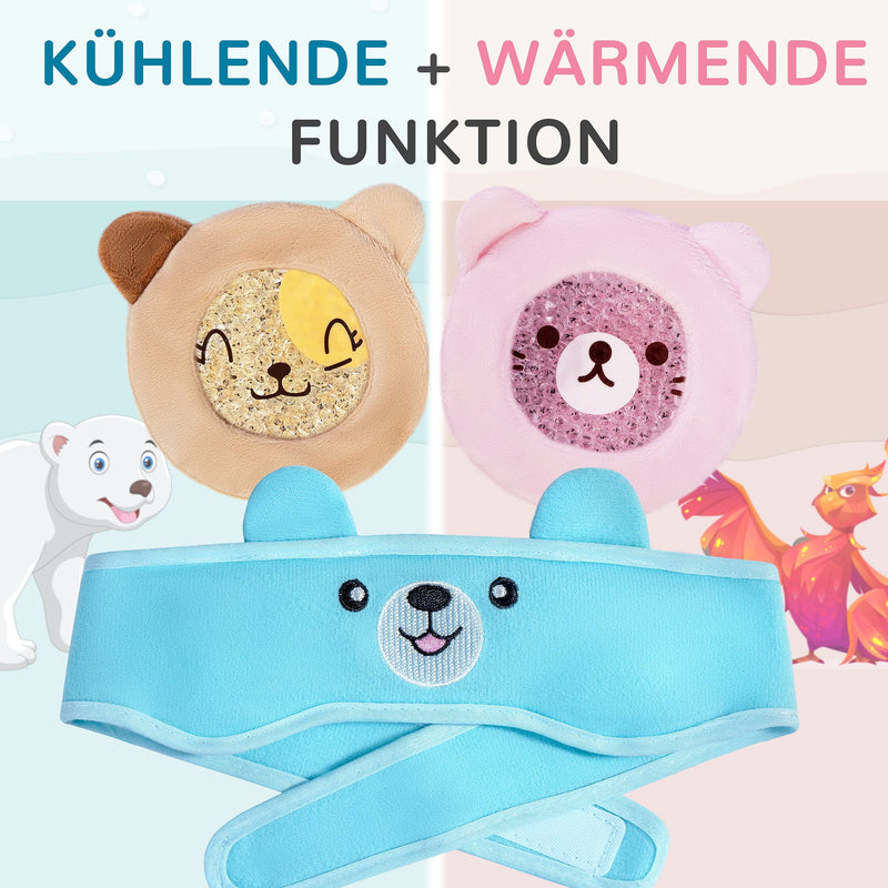 Icehof Children'S Cooling Pads Set With Motifs - Headband With Velcro Closure Cover Soft Fabric Gel Cool Pack Cooling Pad - Bruising Swelling Burning (Bear & Cats) - NewNest Australia